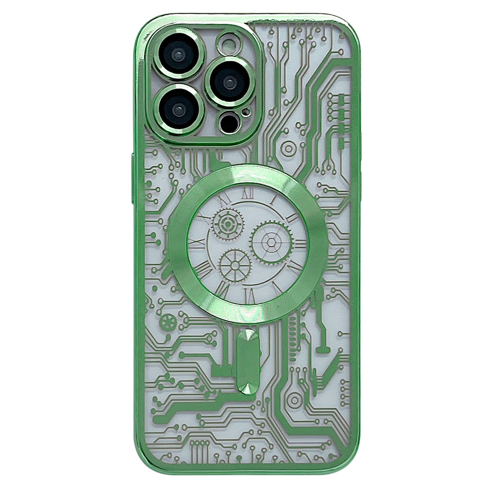 For iPhone 12 Pro Max Electroplated Circuit Board Pattern MagSafe Phone Case(Green) - Shopkiz.com