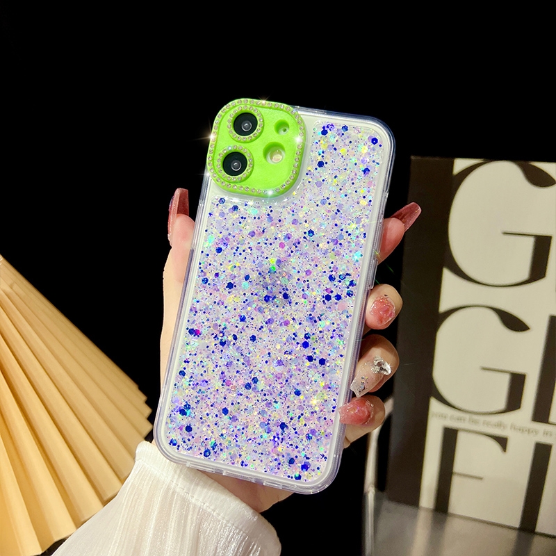 For iPhone 12 Luminous Epoxy TPU Glitter Phone Case(Purple) - Shopkiz.com