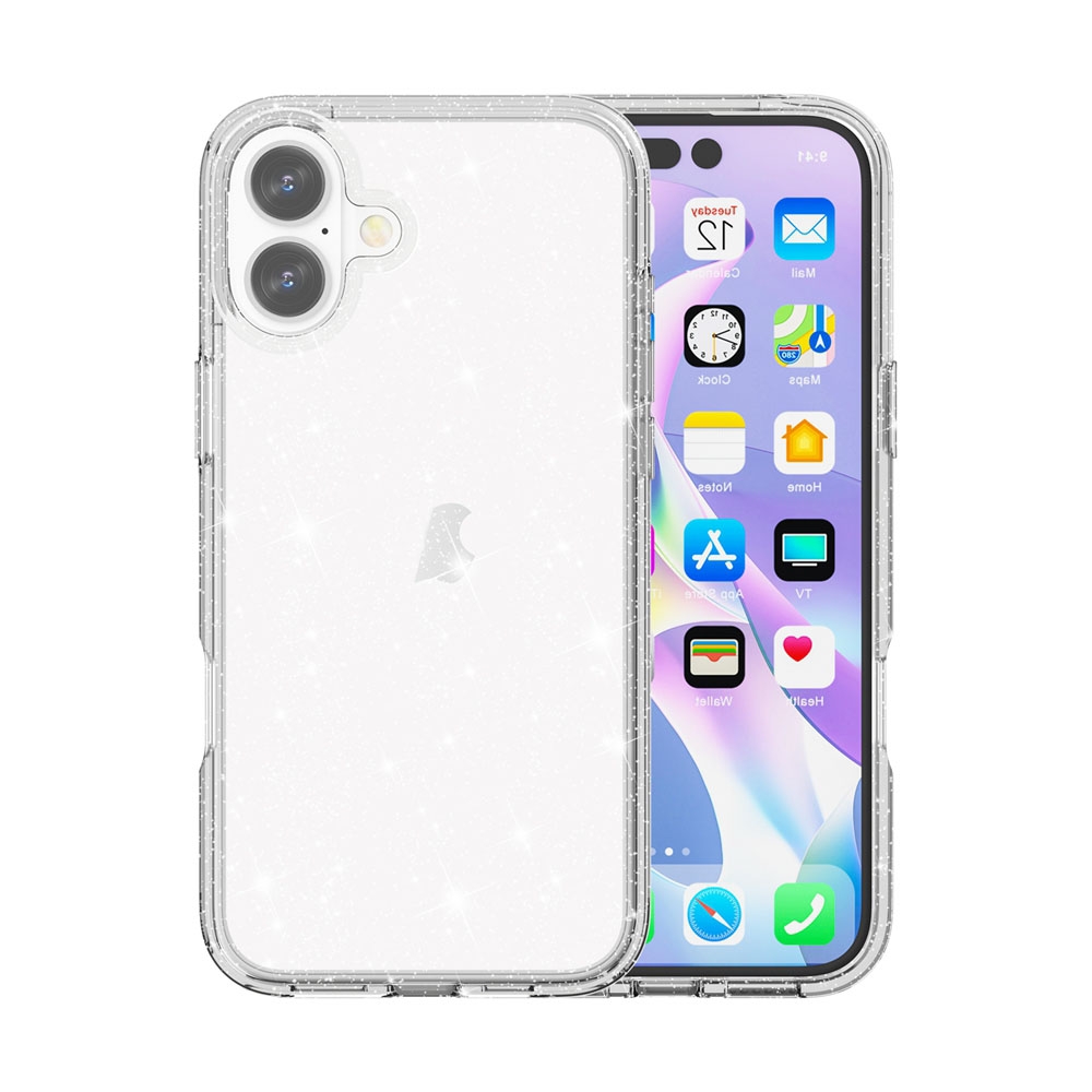 For iPhone 16 Plus Shockproof Terminator Glitter Powder Phone Case(White) - Shopkiz.com