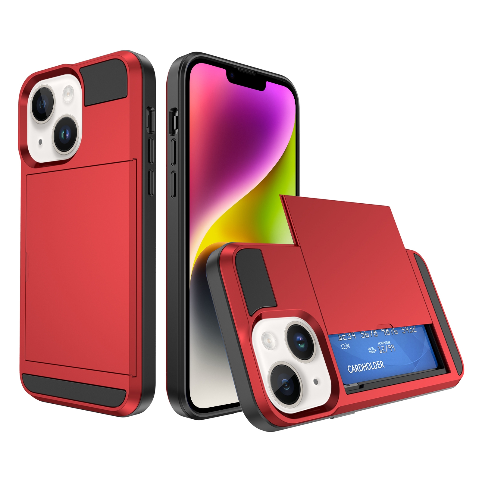 For iPhone 15 Multifunction Armor Slide Card Slot Phone Case(Red) - Shopkiz.com