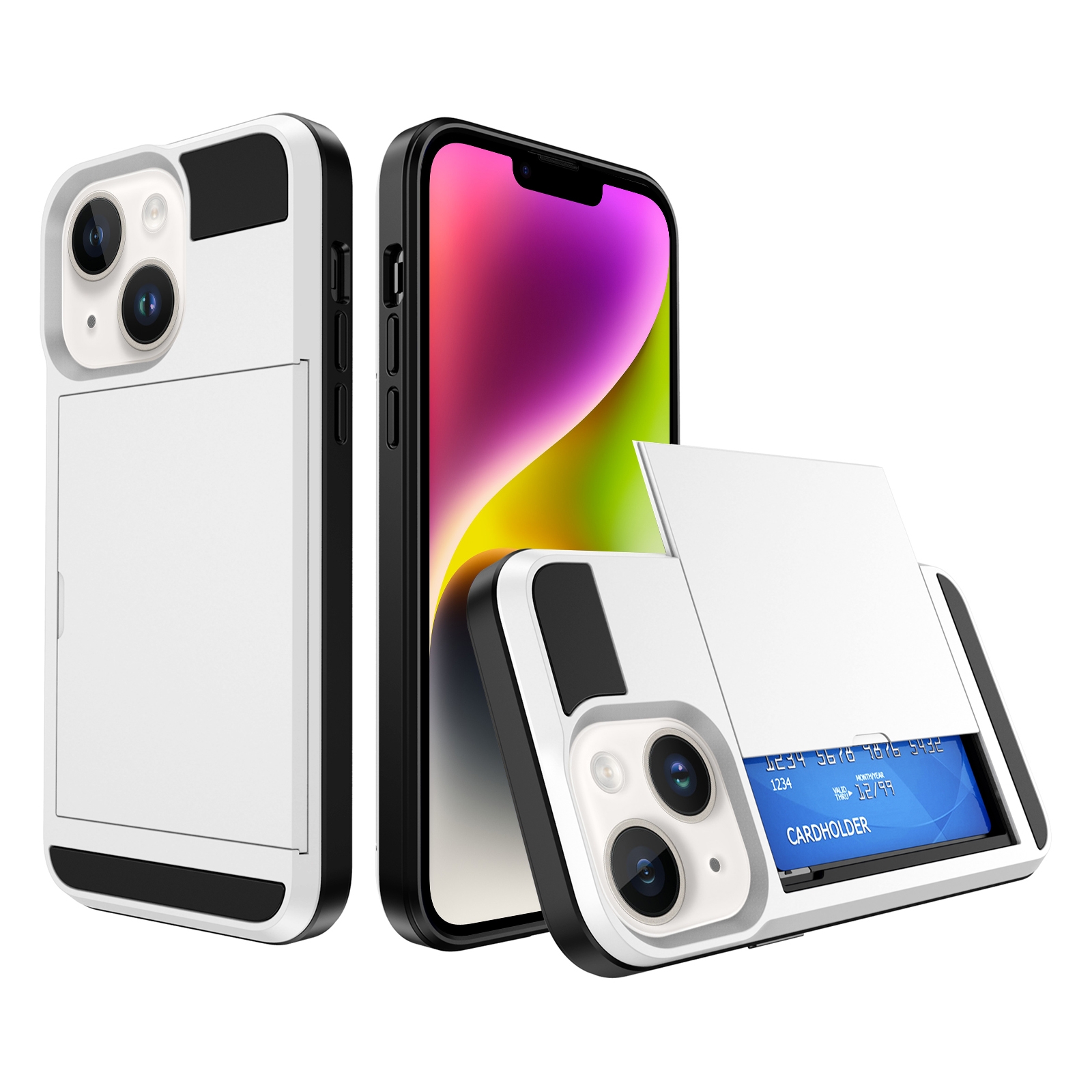 For iPhone 14 Multifunction Armor Slide Card Slot Phone Case(White) - Shopkiz.com