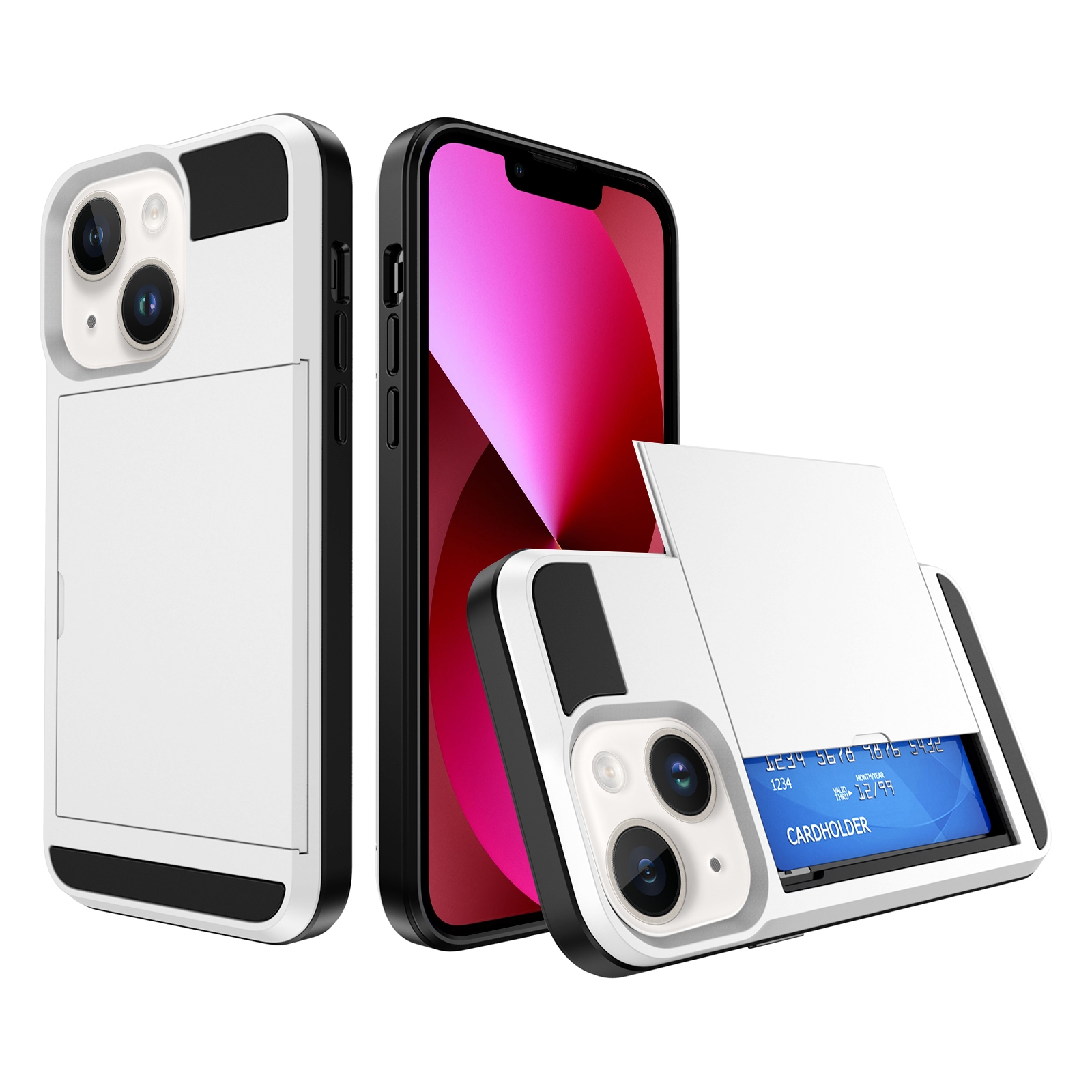 For iPhone 13 Multifunction Armor Slide Card Slot Phone Case(White) - Shopkiz.com