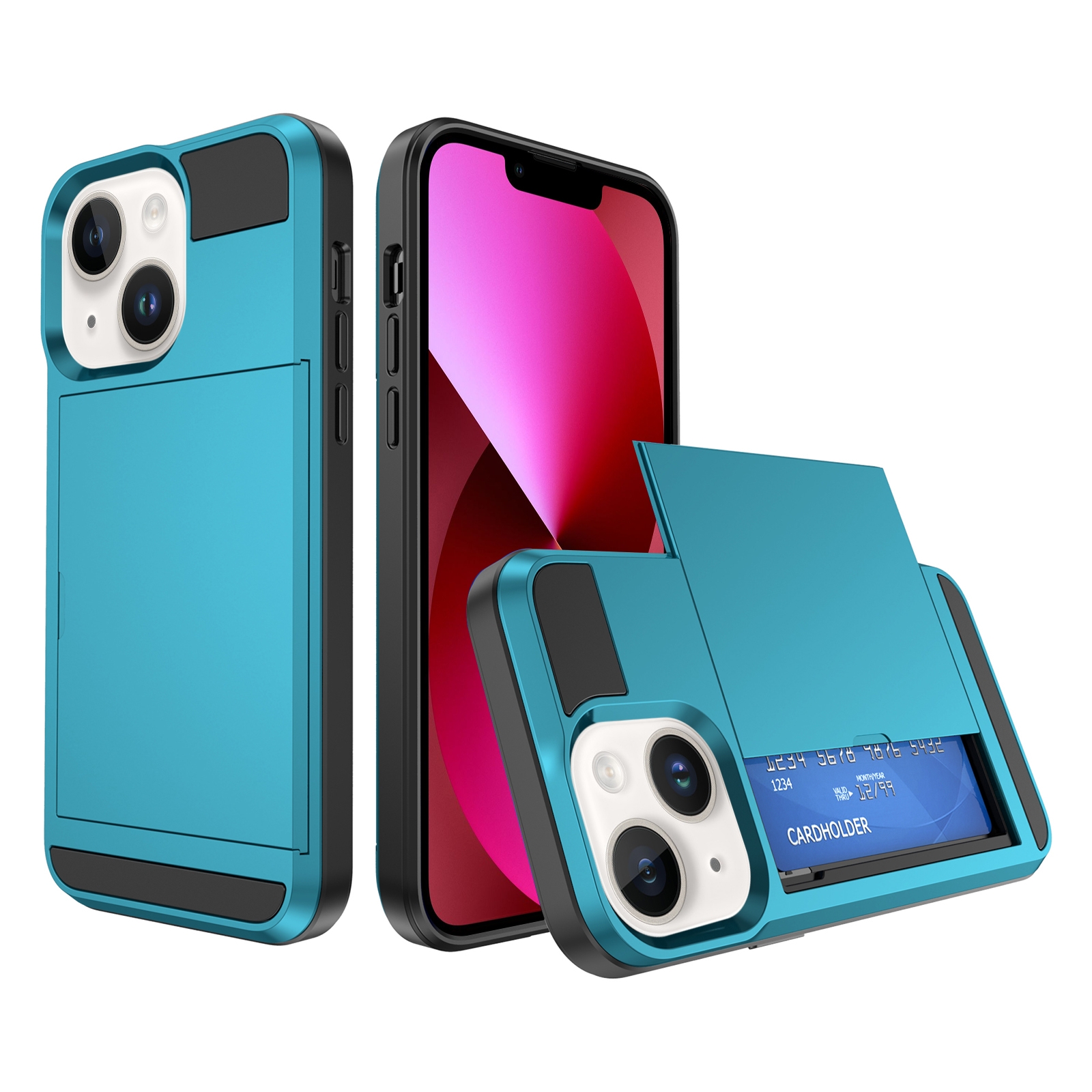 For iPhone 13 Multifunction Armor Slide Card Slot Phone Case(Sky Blue) - Shopkiz.com