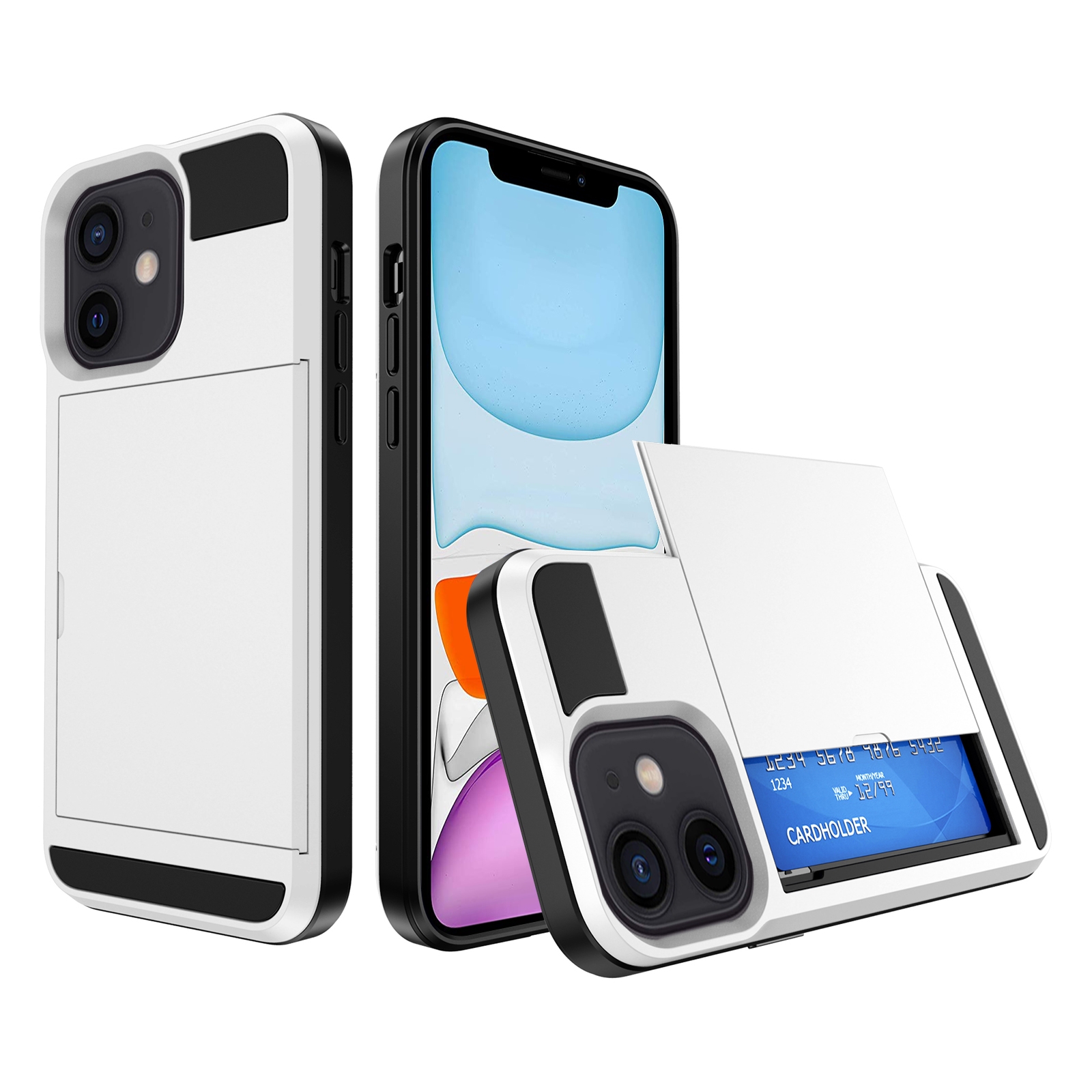 For iPhone 11 Multifunction Armor Slide Card Slot Phone Case(White) - Shopkiz.com