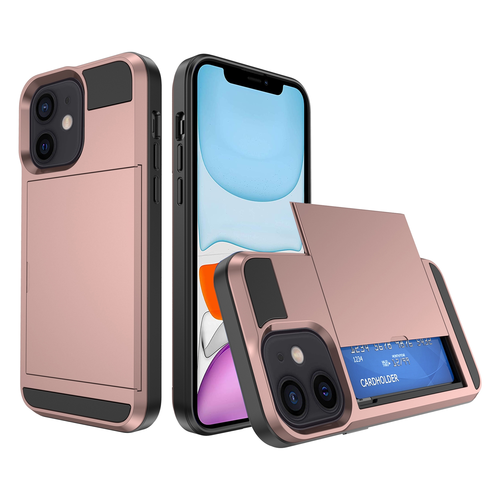 For iPhone 11 Multifunction Armor Slide Card Slot Phone Case(Rose Gold) - Shopkiz.com