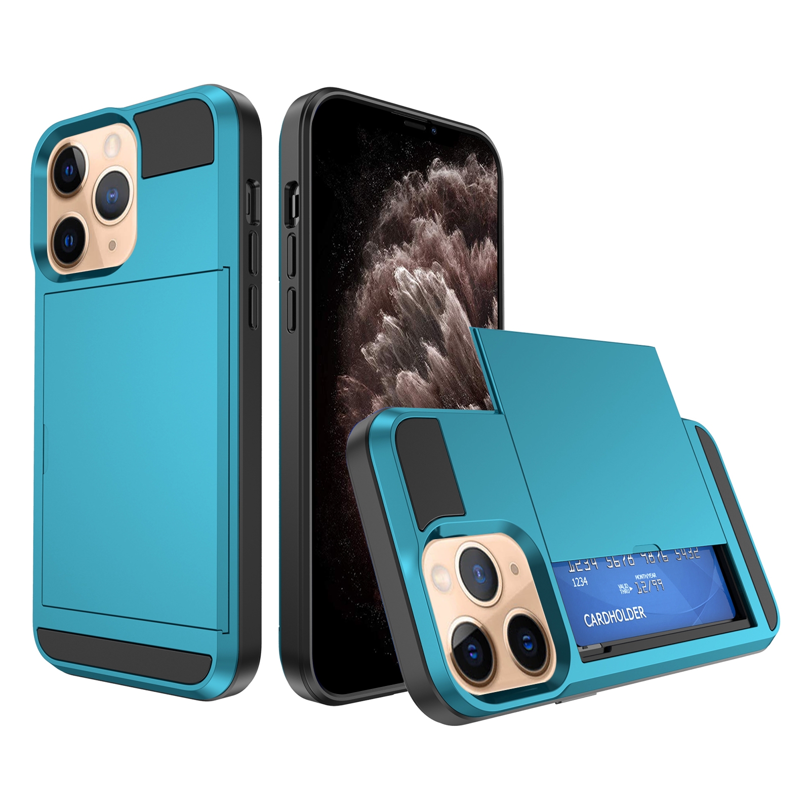 For iPhone 11 Pro Multifunction Armor Slide Card Slot Phone Case(Sky Blue) - Shopkiz.com