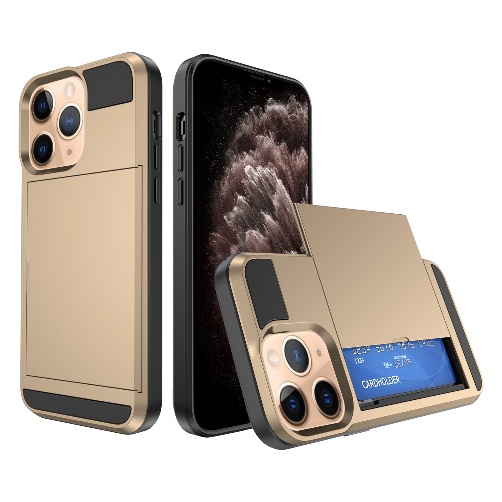 For iPhone 11 Pro Multifunction Armor Slide Card Slot Phone Case(Gold) - Shopkiz.com