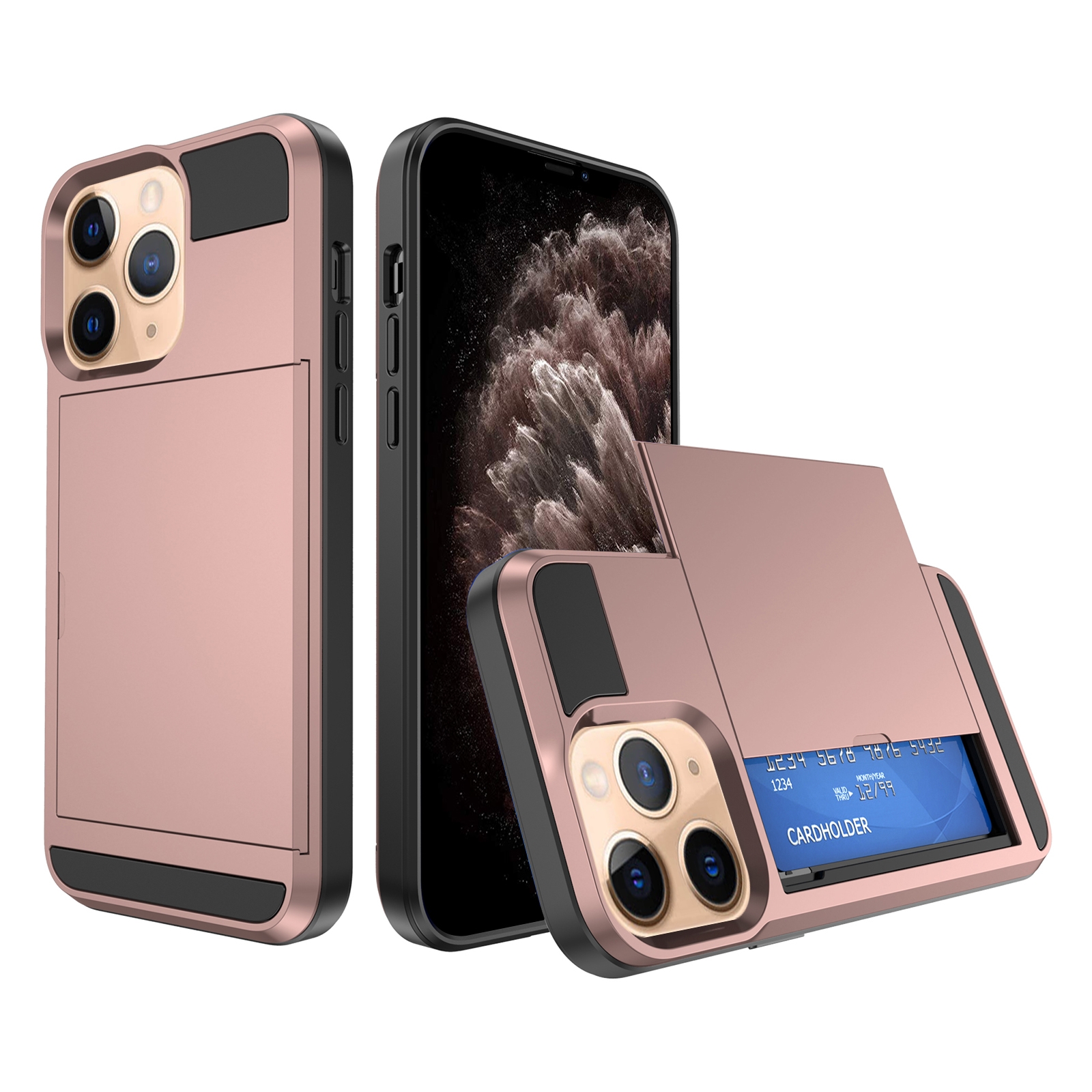 For iPhone 11 Pro Multifunction Armor Slide Card Slot Phone Case(Rose Gold) - Shopkiz.com
