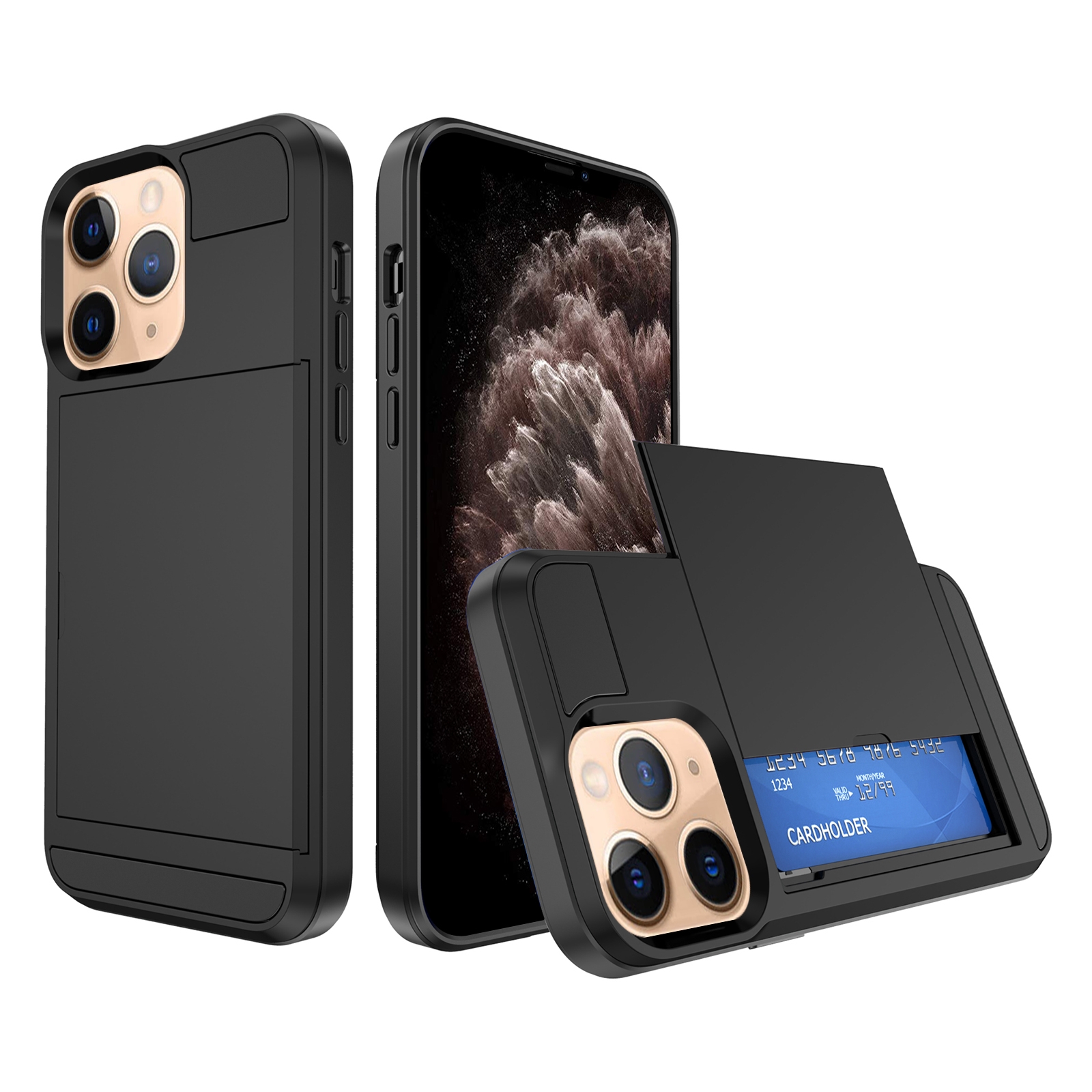For iPhone 11 Pro Max Multifunction Armor Slide Card Slot Phone Case(Black) - Shopkiz.com