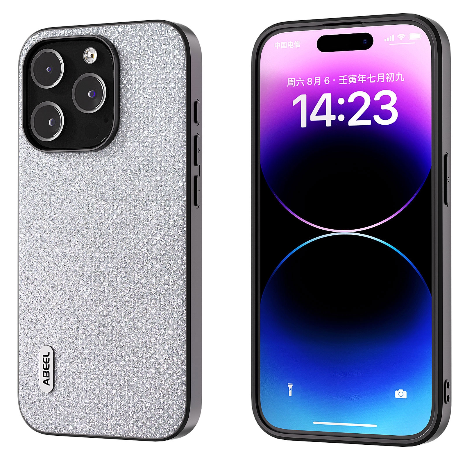 For iPhone 15 Pro ABEEL Diamond Black Edge Phone Case(Jewel Silver) - Shopkiz.com