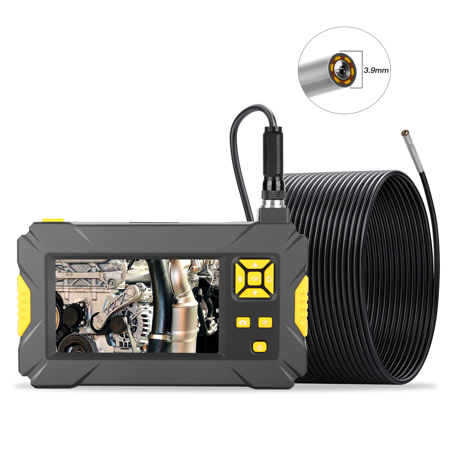 P30 3.9mm 1080P IP68 Waterproof 4.3 inch Screen Single Camera Digital Endoscope, Length:10m Hard Cable(Black) - Shopkiz.com