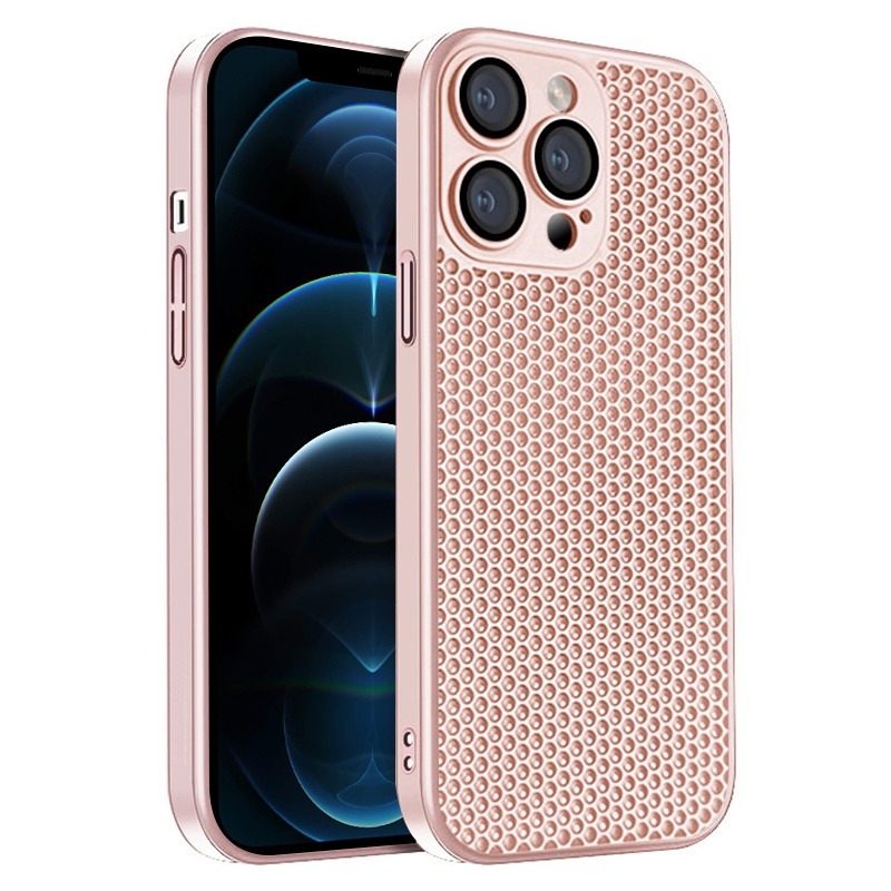 For iPhone 12 Pro Max Honeycomb Radiating PC Phone Case(Pink) - Shopkiz.com