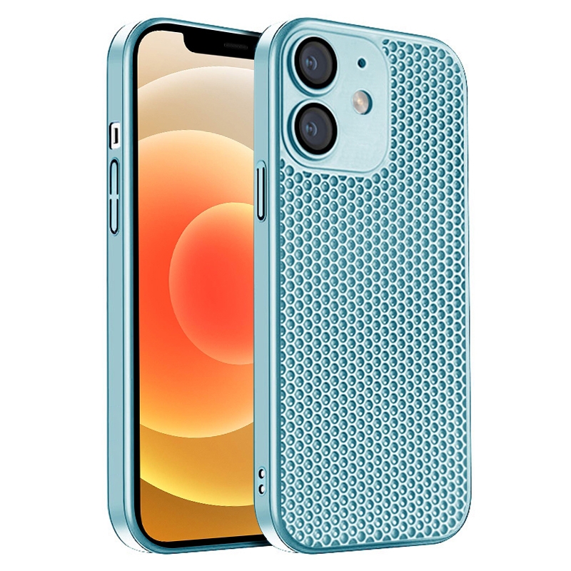 For iPhone 12 Honeycomb Radiating PC Phone Case(Sky Blue) - Shopkiz.com