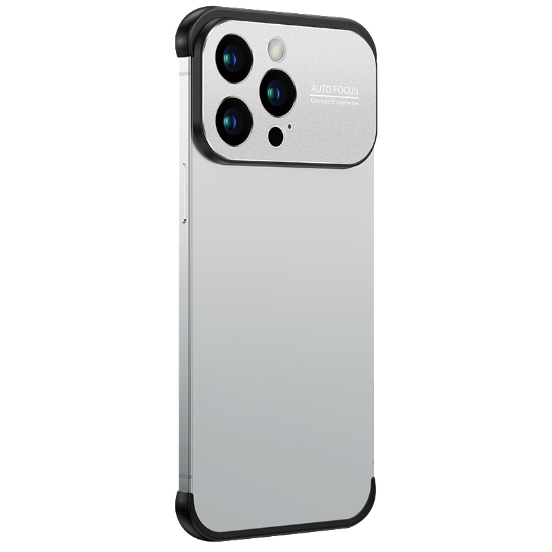 For iPhone 14 Pro Max Metal Large Window + TPU Corners Phone Protective Frame(White) - Shopkiz.com
