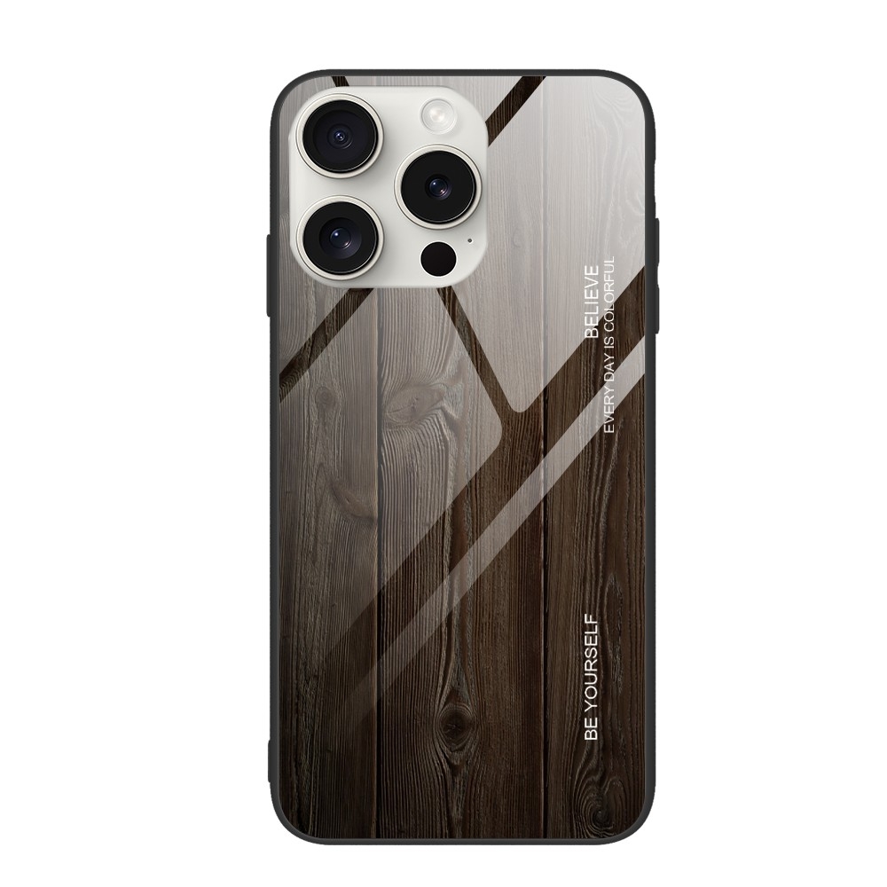 For iPhone 16 Pro Max Wood Grain Glass Phone Case(Black) - Shopkiz.com