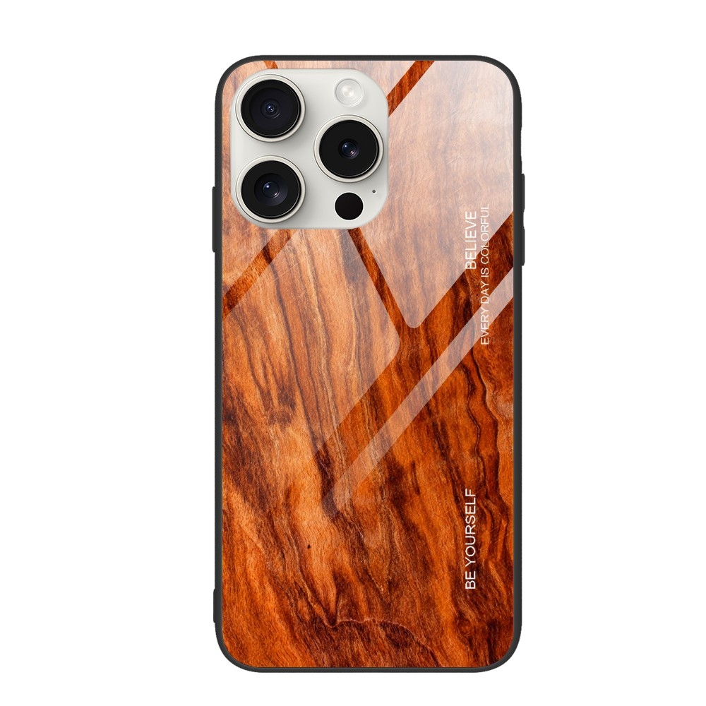 For iPhone 16 Pro Wood Grain Glass Phone Case(Light Brown) - Shopkiz.com
