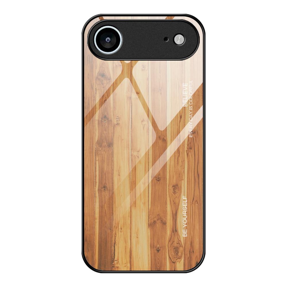For iPhone Air Wood Grain Glass Phone Case(Yellow) - Shopkiz.com
