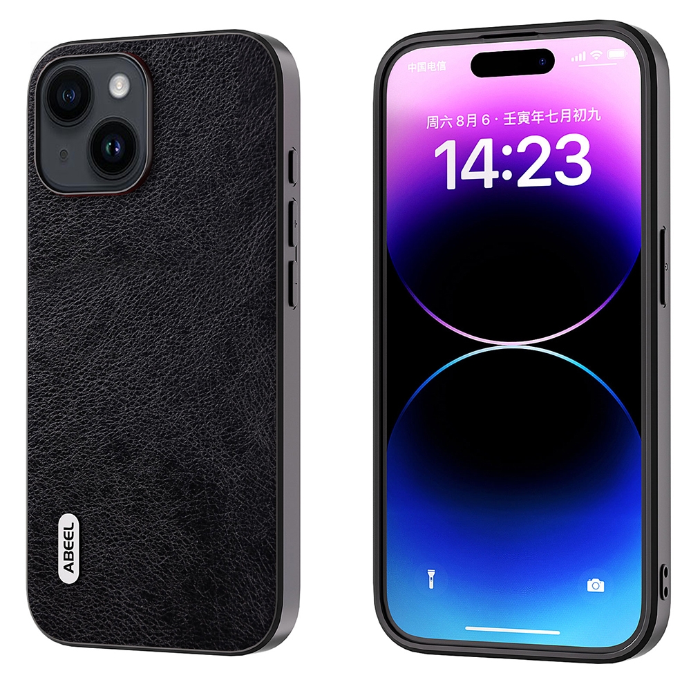 For iPhone 14 Plus ABEEL Dual Color Lichi Texture PU Phone Case(Black) - Shopkiz.com