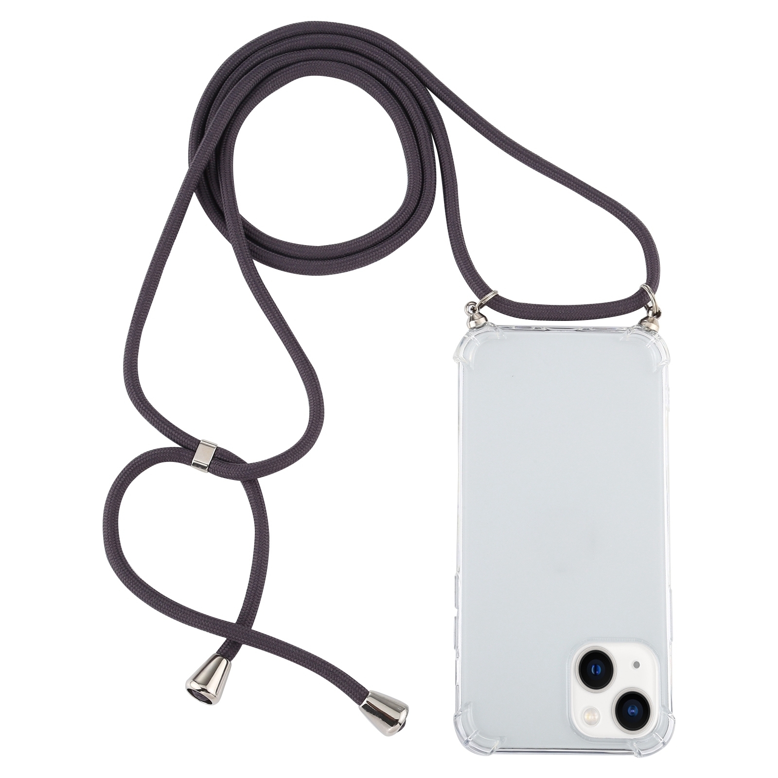 For iPhone 15 Four-Corner Shockproof Transparent TPU Case with Lanyard(Dark Grey) - Shopkiz.com