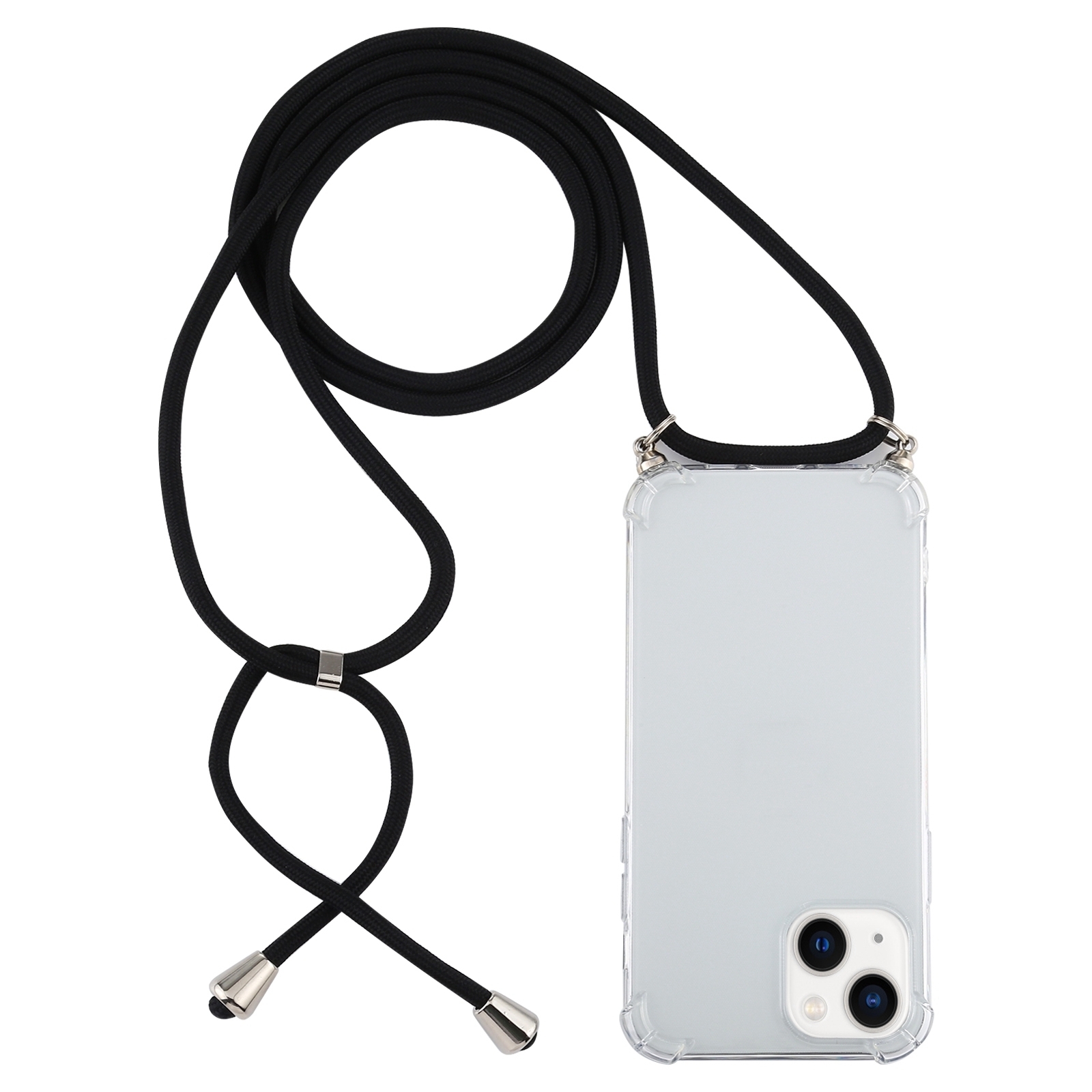 For iPhone 15 Four-Corner Shockproof Transparent TPU Case with Lanyard(Black) - Shopkiz.com