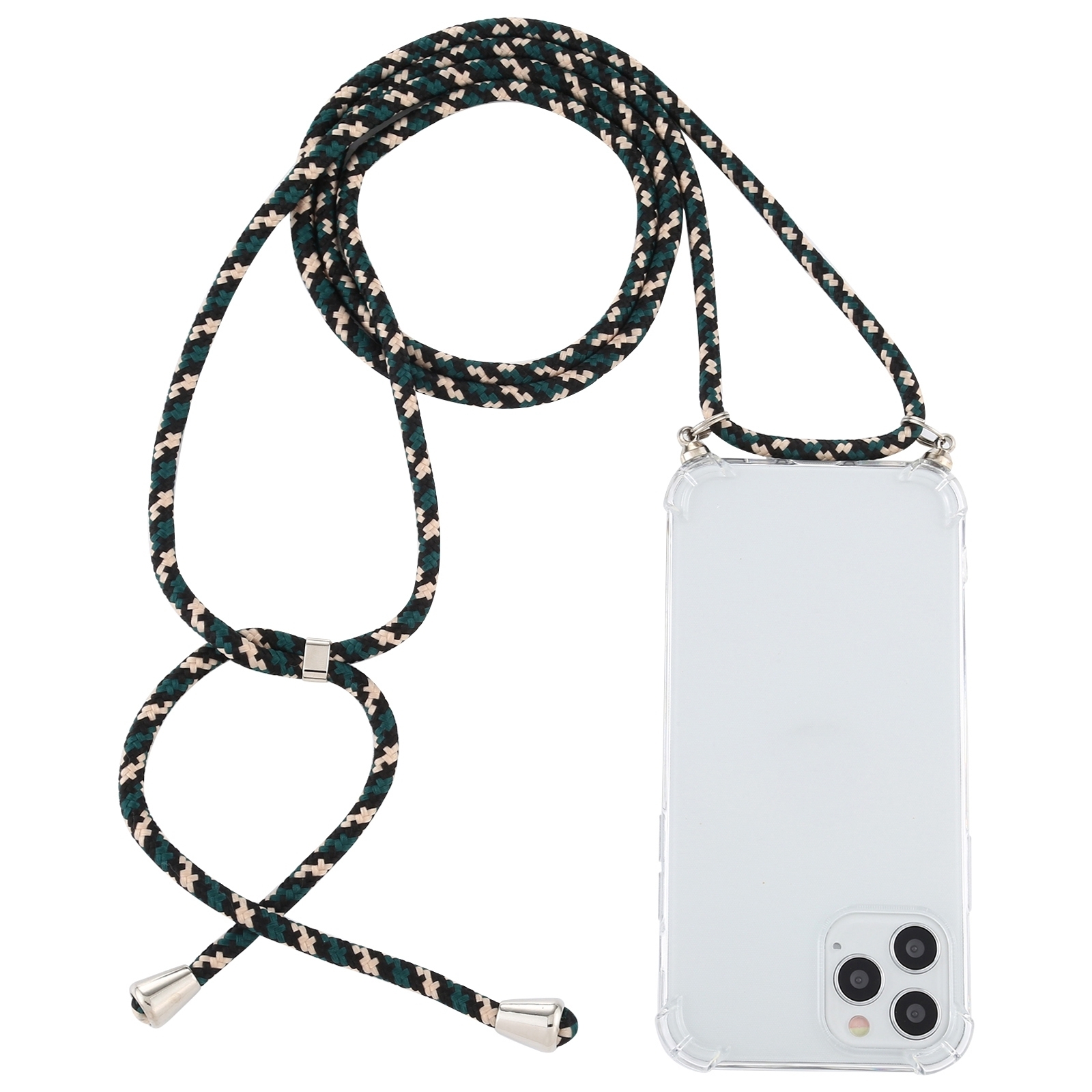 For iPhone 15 Pro Four-Corner Shockproof Transparent TPU Case with Lanyard(Green Black) - Shopkiz.com