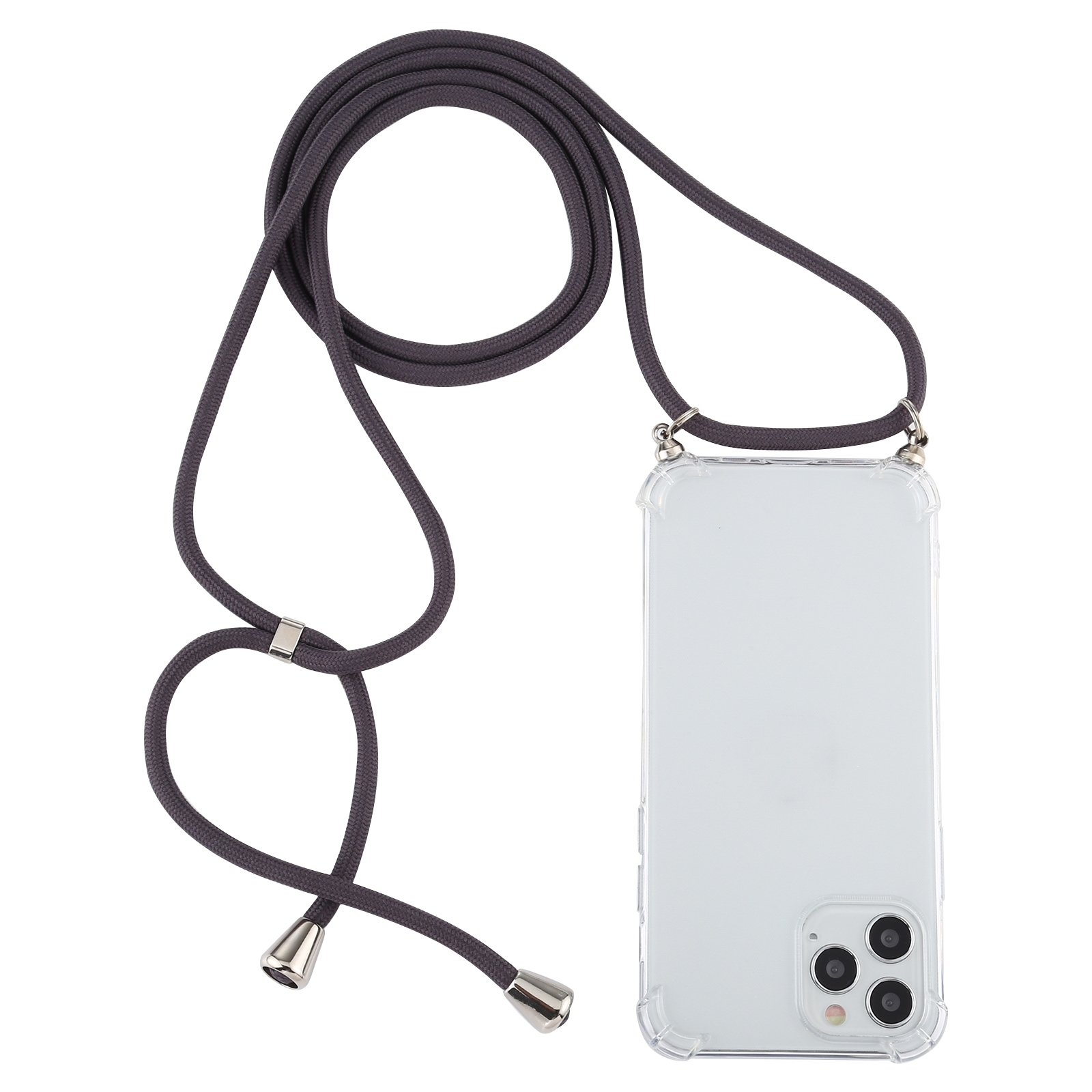 For iPhone 15 Pro Four-Corner Shockproof Transparent TPU Case with Lanyard(Dark Grey) - Shopkiz.com