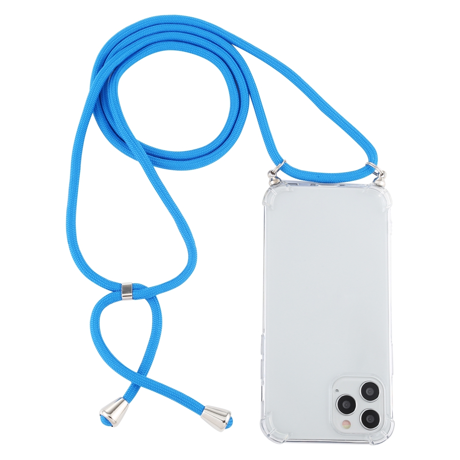 For iPhone 15 Pro Four-Corner Shockproof Transparent TPU Case with Lanyard(Blue) - Shopkiz.com