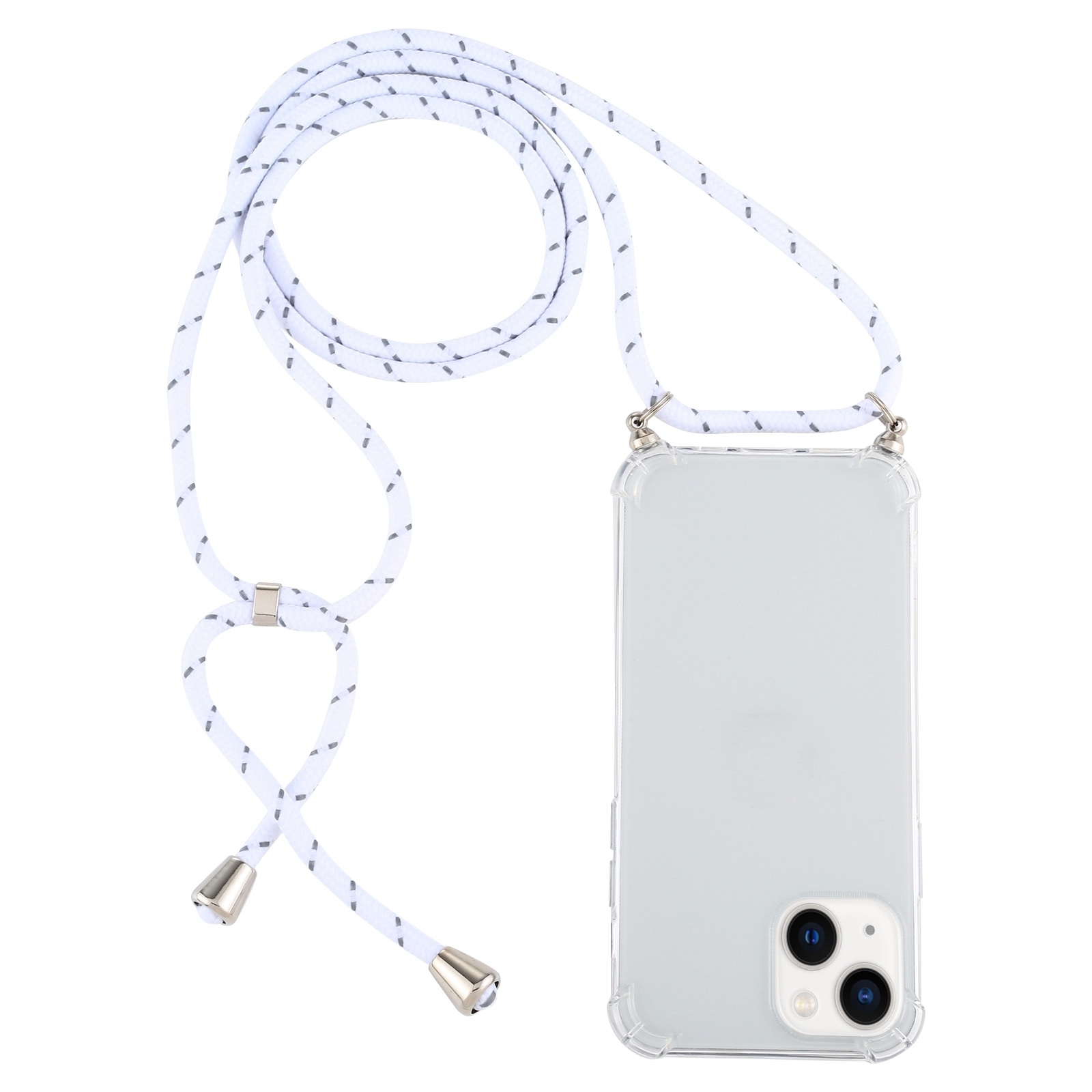 For iPhone 15 Plus Four-Corner Shockproof Transparent TPU Case with Lanyard(White Grey) - Shopkiz.com