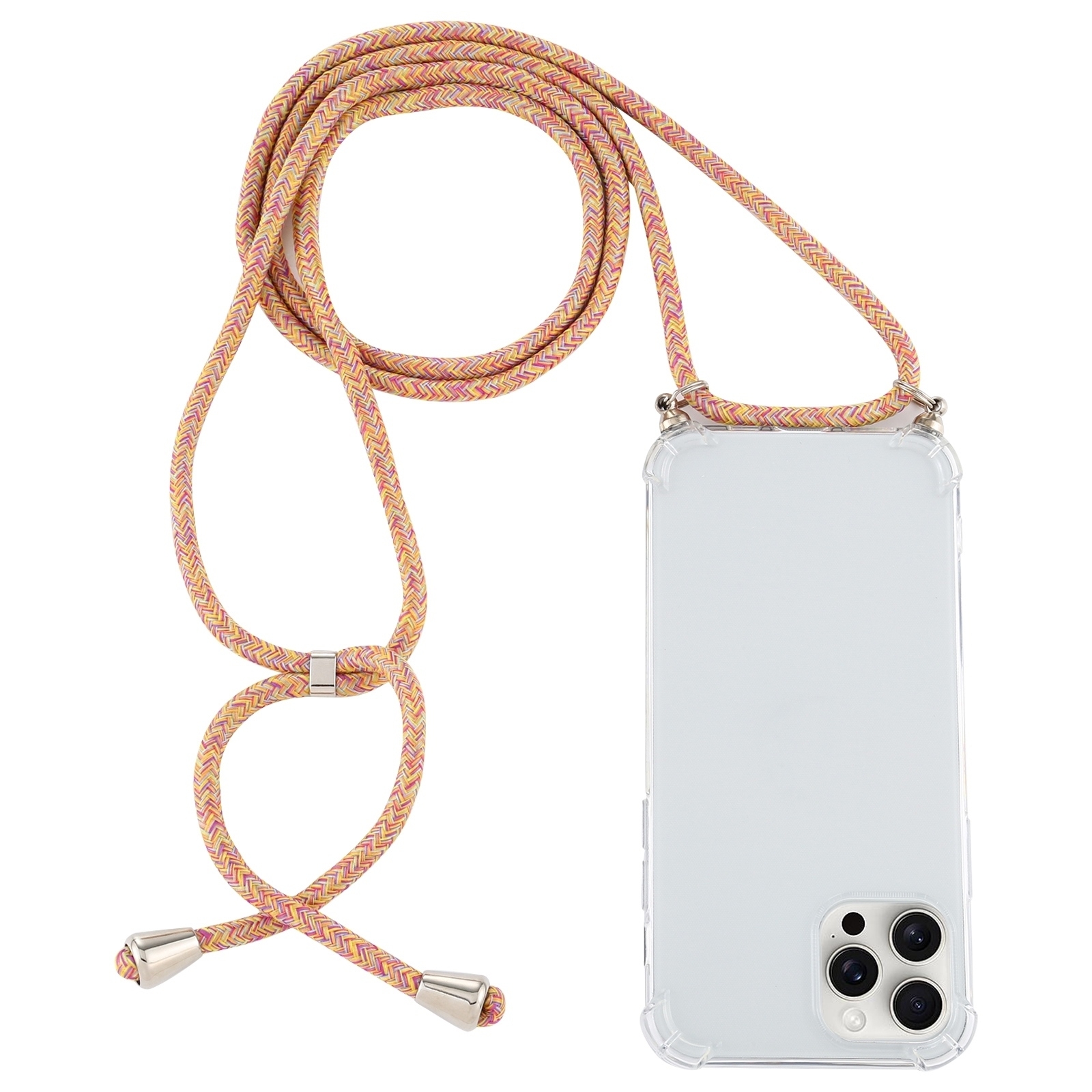 For iPhone 16 Pro Max Four-Corner Shockproof Transparent TPU Case with Lanyard(Orange Purple) - Shopkiz.com