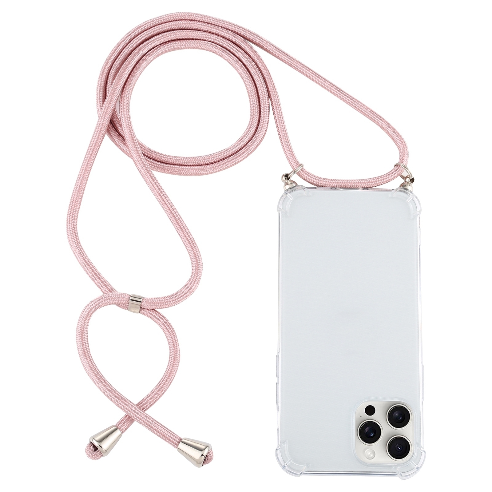 For iPhone 16 Pro Four-Corner Shockproof Transparent TPU Case with Lanyard(Pink) - Shopkiz.com