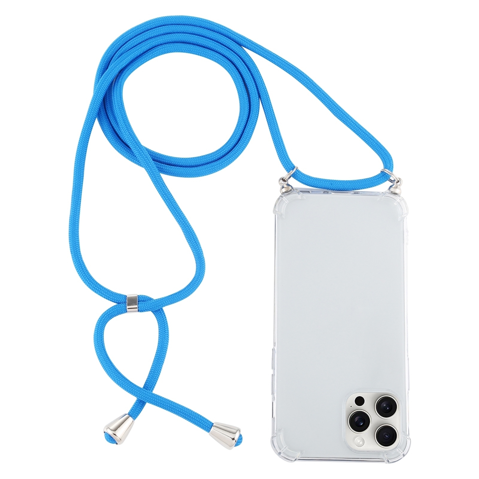 For iPhone 16 Pro Four-Corner Shockproof Transparent TPU Case with Lanyard(Blue) - Shopkiz.com