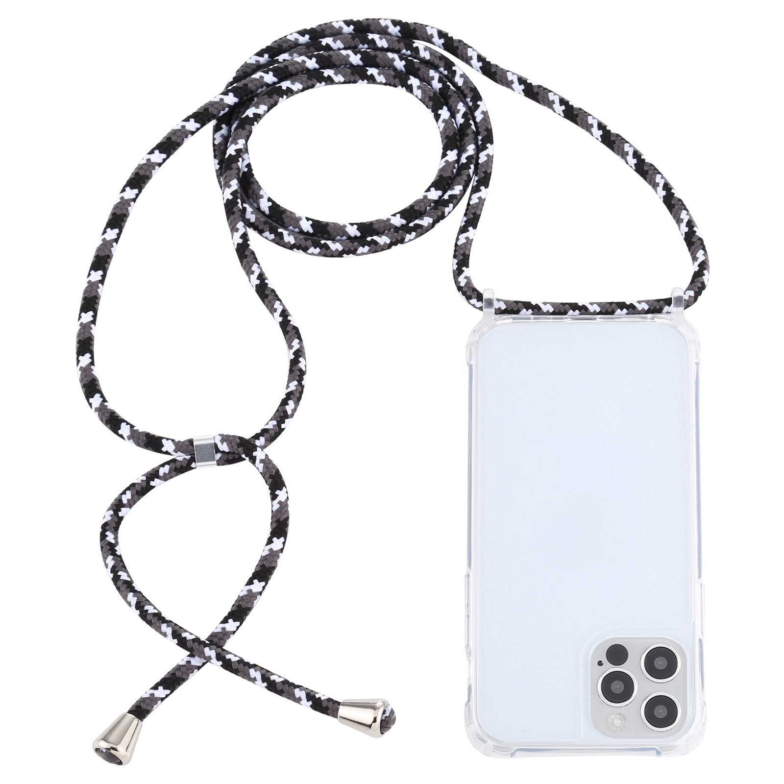 For iPhone 15 Pro Max Transparent Acrylic Airbag Shockproof Phone Protective Case with Lanyard(Black White Grey) - Shopkiz.com
