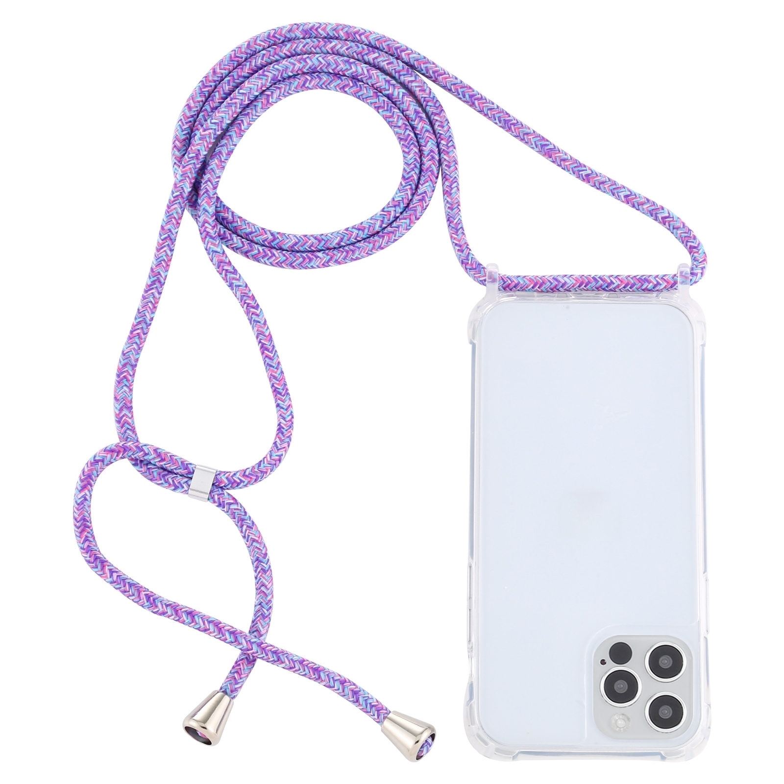 For iPhone 15 Pro Max Transparent Acrylic Airbag Shockproof Phone Protective Case with Lanyard(Purple Rainbow) - Shopkiz.com