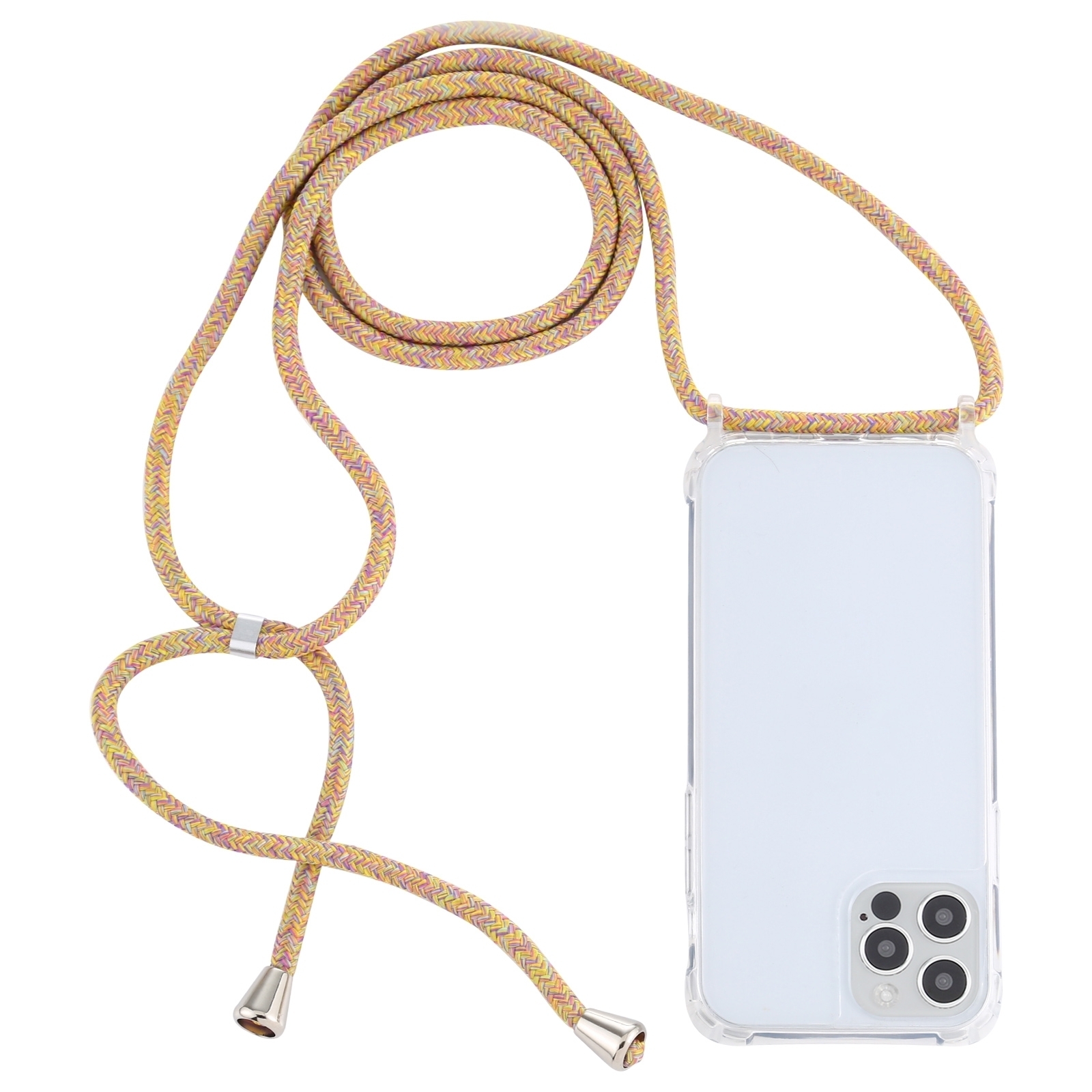 For iPhone 15 Pro Max Transparent Acrylic Airbag Shockproof Phone Protective Case with Lanyard(Yellow Rainbow) - Shopkiz.com