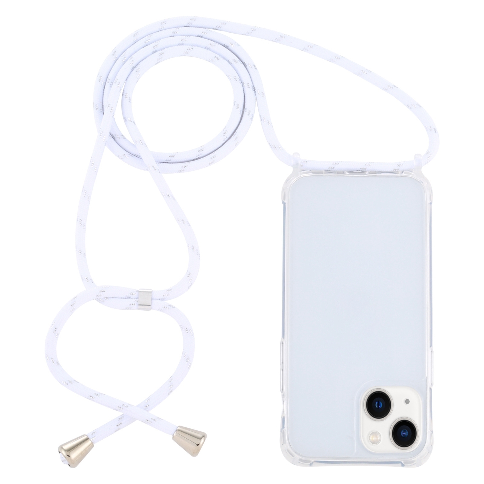 For iPhone 15 Plus Transparent Acrylic Airbag Shockproof Phone Protective Case with Lanyard(White Gold) - Shopkiz.com