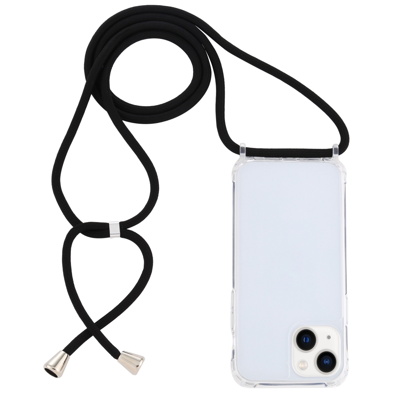 For iPhone 15 Transparent Acrylic Airbag Shockproof Phone Protective Case with Lanyard(Black) - Shopkiz.com