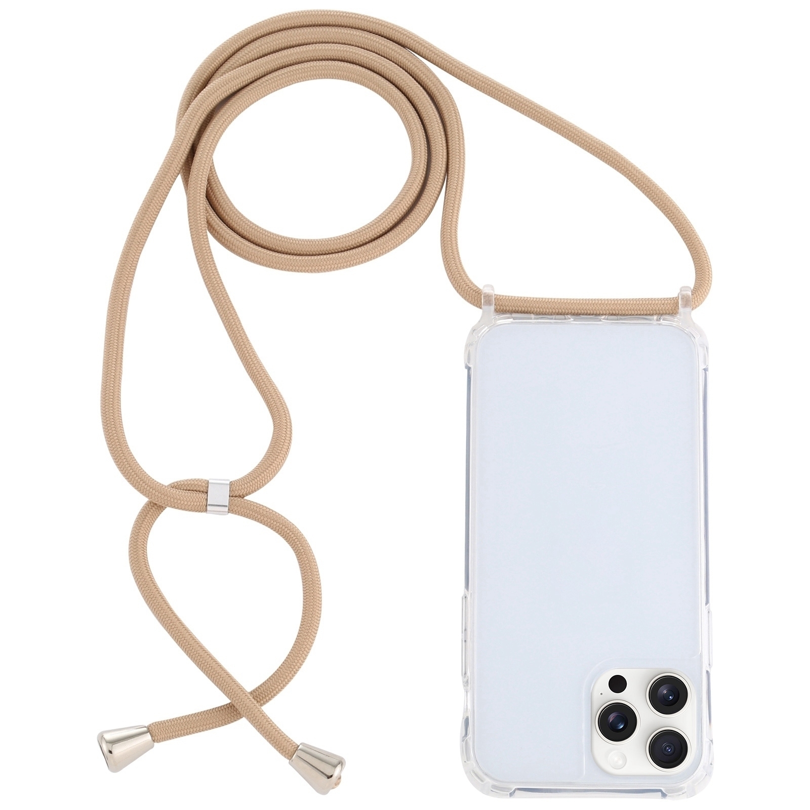 For iPhone 16 Pro Max Transparent Acrylic Airbag Shockproof Phone Protective Case with Lanyard(Camel) - Shopkiz.com