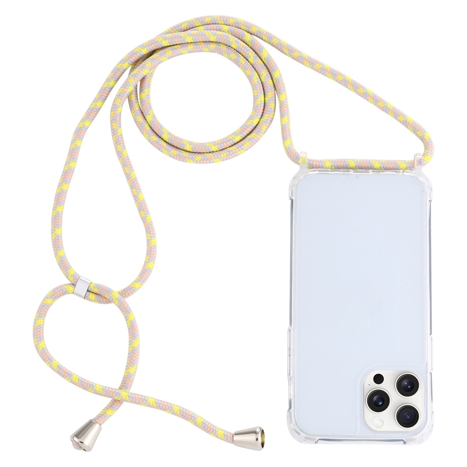 For iPhone 16 Pro Transparent Acrylic Airbag Shockproof Phone Protective Case with Lanyard(Yellow Pink Grey) - Shopkiz.com