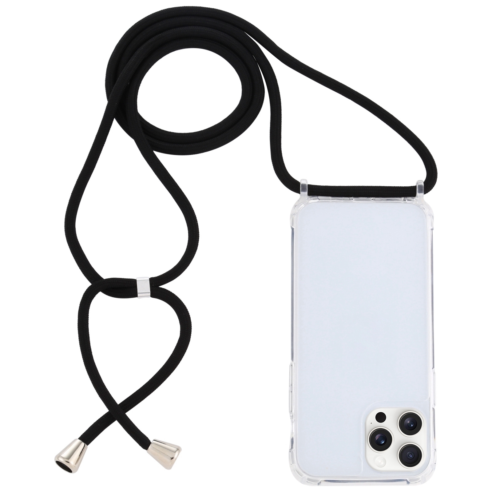 For iPhone 16 Pro Transparent Acrylic Airbag Shockproof Phone Protective Case with Lanyard(Black) - Shopkiz.com