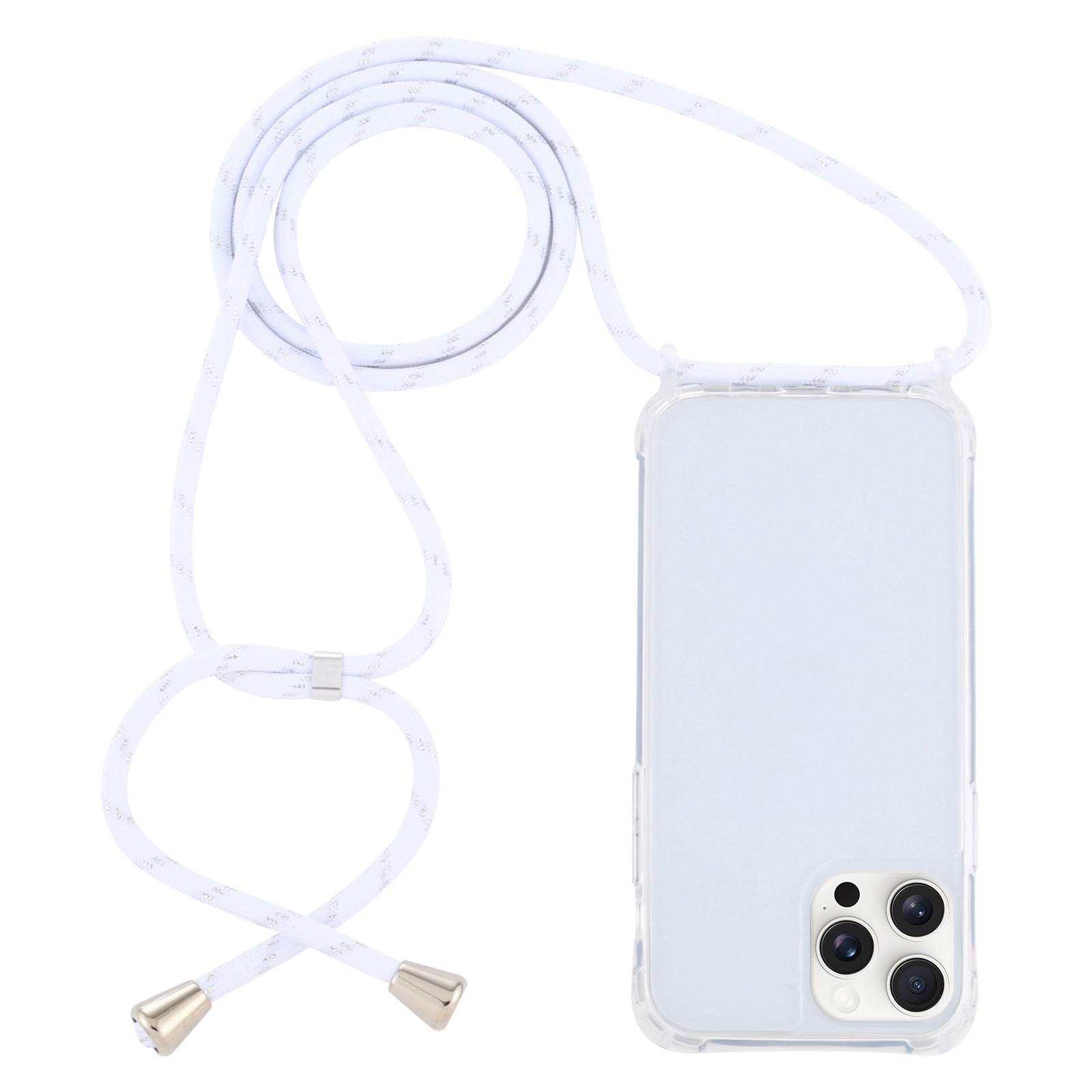 For iPhone 16 Pro Transparent Acrylic Airbag Shockproof Phone Protective Case with Lanyard(White Gold) - Shopkiz.com