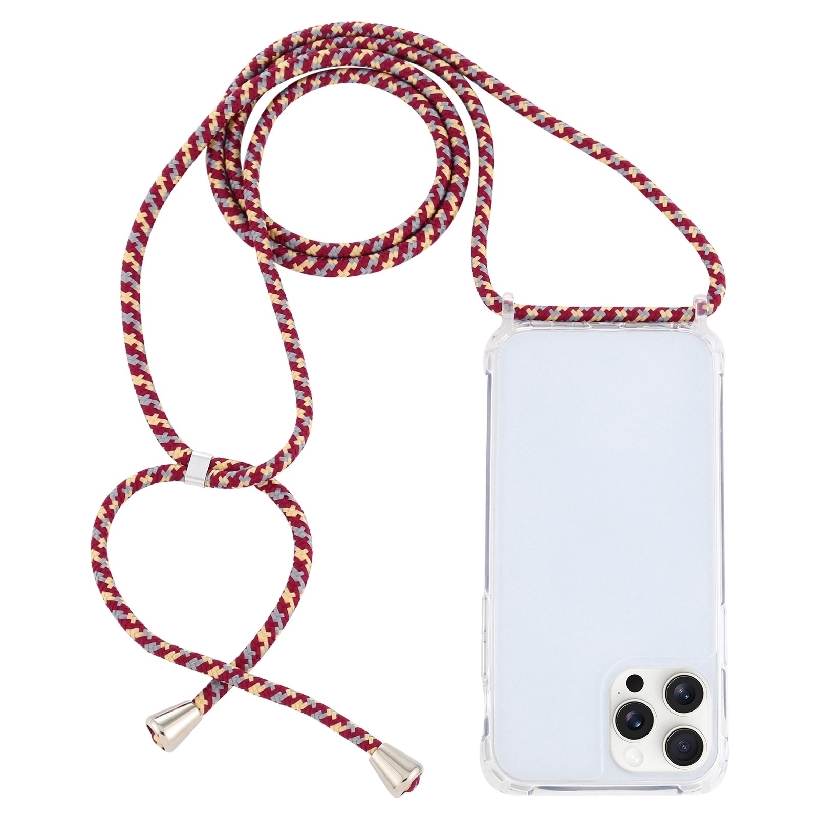 For iPhone 16 Pro Transparent Acrylic Airbag Shockproof Phone Protective Case with Lanyard(Red Apricot Grey Rough Grain) - Shopkiz.com