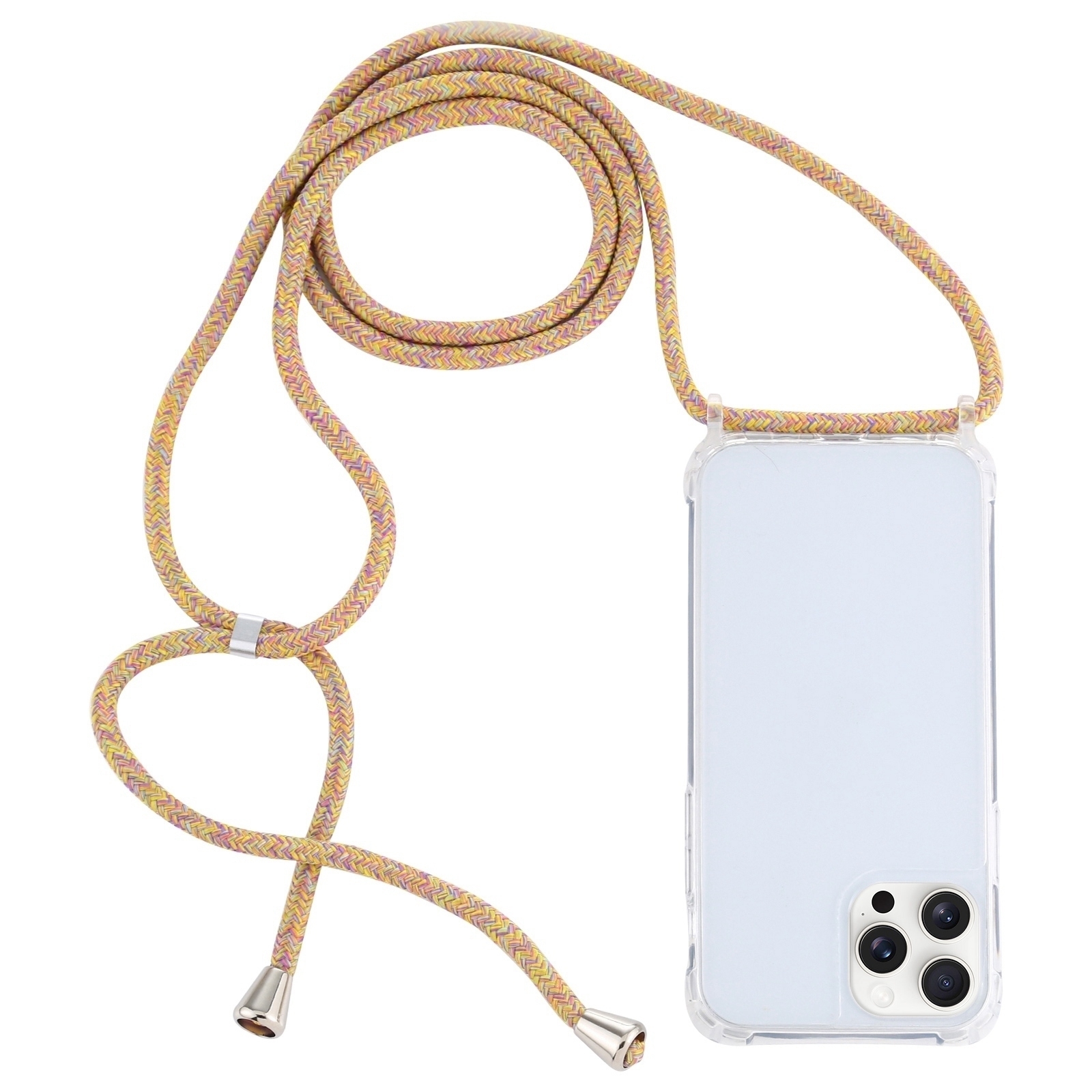 For iPhone 16 Pro Transparent Acrylic Airbag Shockproof Phone Protective Case with Lanyard(Yellow Rainbow) - Shopkiz.com