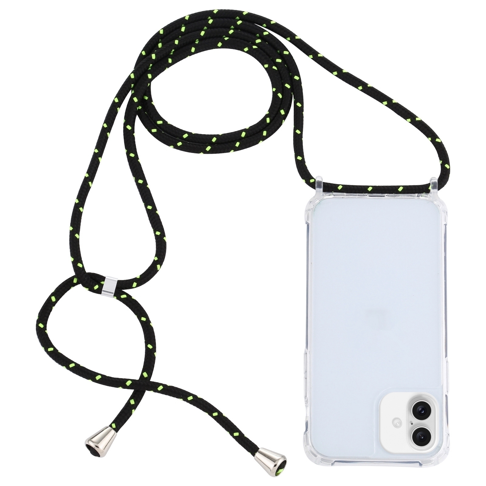 For iPhone 16 Plus Transparent Acrylic Airbag Shockproof Phone Protective Case with Lanyard(Black Green) - Shopkiz.com