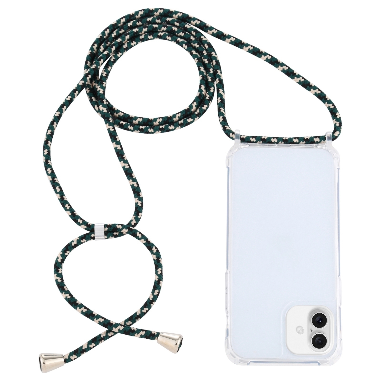 For iPhone 16 Plus Transparent Acrylic Airbag Shockproof Phone Protective Case with Lanyard(Green Beige Black) - Shopkiz.com
