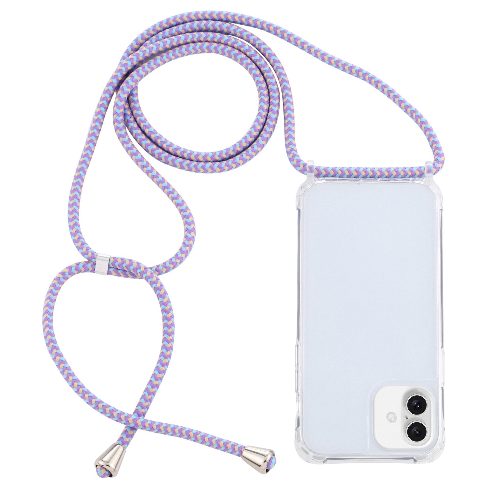 For iPhone 16 Plus Transparent Acrylic Airbag Shockproof Phone Protective Case with Lanyard(Purple Blue Apricot) - Shopkiz.com