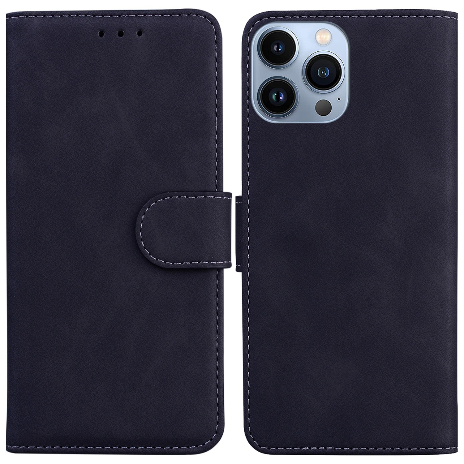 For iPhone 15 Pro Skin Feel Pure Color Flip Leather Phone Case(Black) - Shopkiz.com