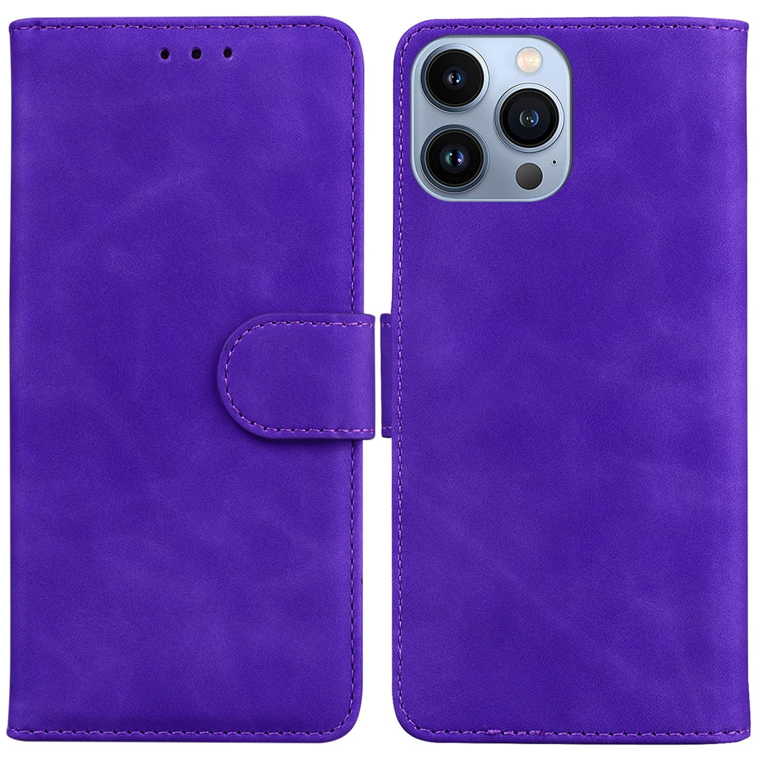 For iPhone 15 Pro Max Skin Feel Pure Color Flip Leather Phone Case(Purple) - Shopkiz.com