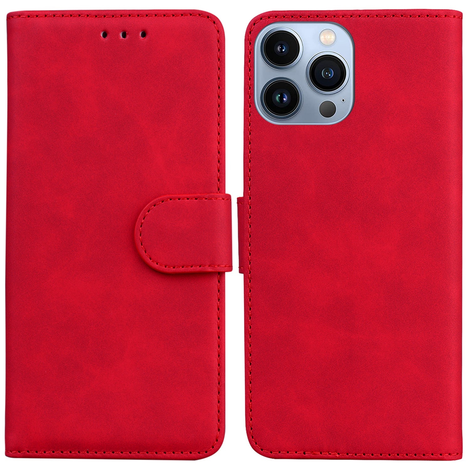 For iPhone 14 Pro Max Skin Feel Pure Color Flip Leather Phone Case(Red) - Shopkiz.com
