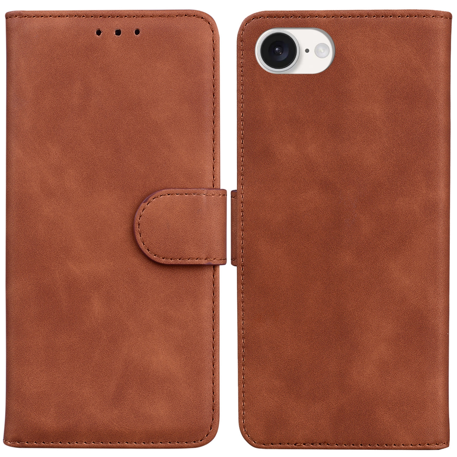 For iPhone 17e / 16e Skin Feel Pure Color Flip Leather Phone Case(Brown) - Shopkiz.com