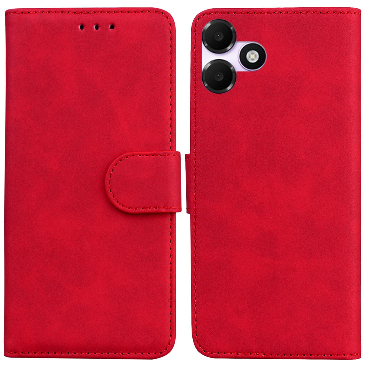 For OPPO A6c 4G Skin Feel Pure Color Flip Leather Phone Case(Red) - Shopkiz.com